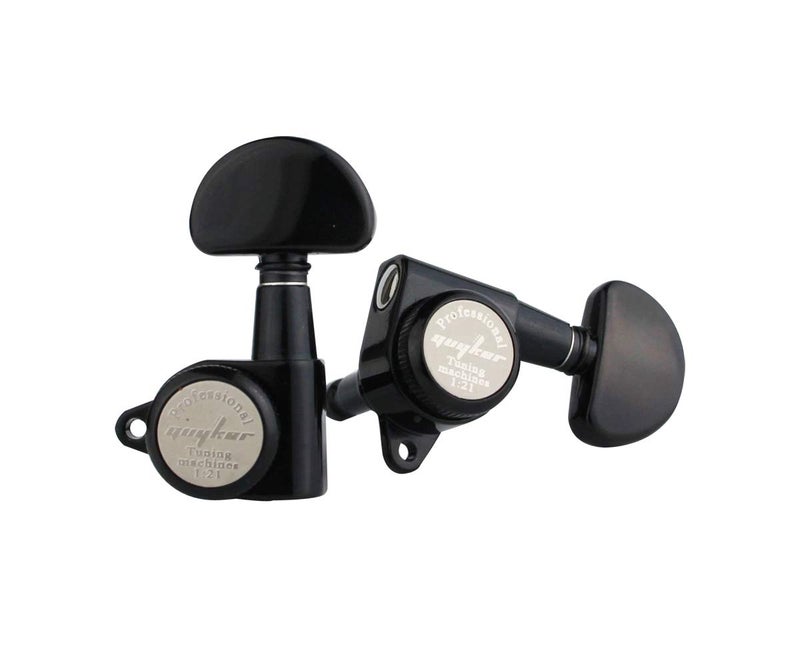 Guyker 6Pcs Guitar Locking Tuners (3L + 3R Handed) â€“ 1:21 Lock String Tuning Key Pegs Machine Heads with Half-Circle Handle Replacement for LP SG Style Electric, Folk or Acoustic Guitars â€“ Black - Image 5